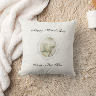 Textured White Rose Mother's Day Throw Pillow