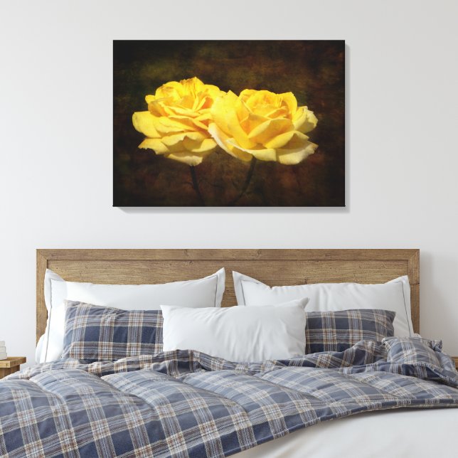 Textured Yellow Roses Canvas Print (Insitu(Bedroom))