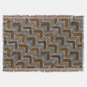 Textured, zigzag, gray and brown throw blanket