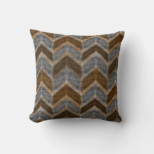 Textured, zigzag, grey and brown throw pillow