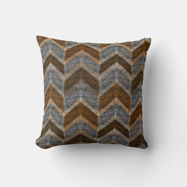 Textured, zigzag, grey and brown throw pillow (Front)