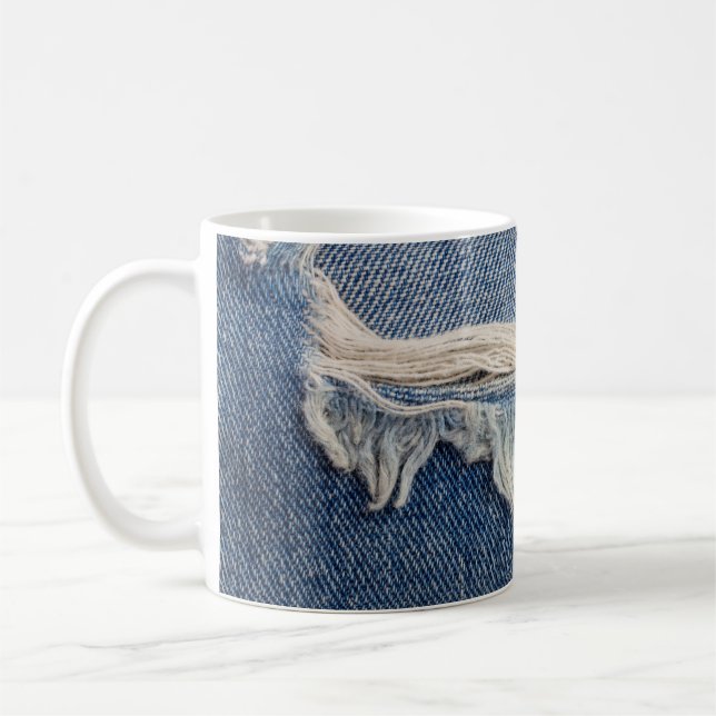 Textures ripped jeans background. coffee mug (Left)