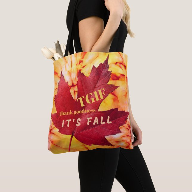 TGIF Quote Thank Goodness It's Fall Autumn Leaves  Tote Bag (Close Up)