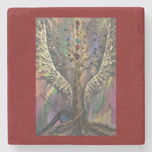 Th Divine Tree Of Life celestial wings and jewels  Stone Coaster (Front)