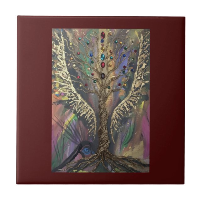 Th Divine Tree Of Life celestial wings and jewels  Tile (Front)