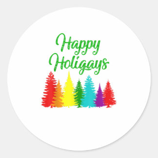 Th Happy Holigays LGBT Christmas Tree C Classic Round Sticker