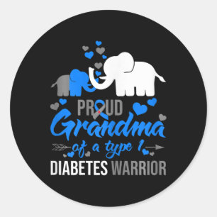 Th Proud Grandma Of A Type 1 Diabetes Warrior Elep Classic Round Sticker