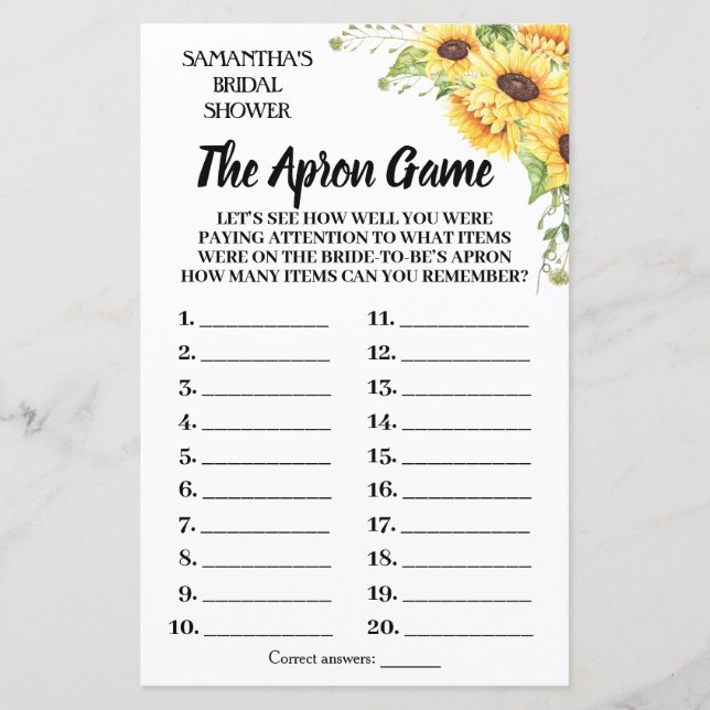 Tha Apron bridal shower game english spanish (Front)