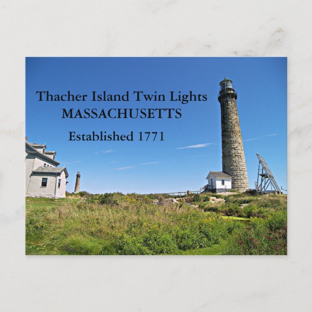 Thacher Island Twin Lights, Massachusetts Postcard (Front)