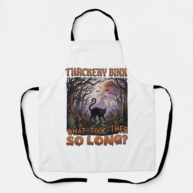 Thackery Binx Black Cat Halloween Graveyard Bats_1 Apron (Front)