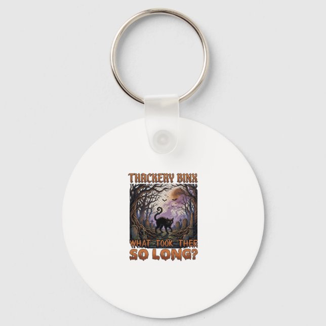 Thackery Binx Black Cat Halloween Graveyard Bats_1 Keychain (Front)
