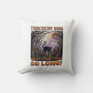 Thackery Binx Black Cat Halloween Graveyard Bats_1 Throw Pillow