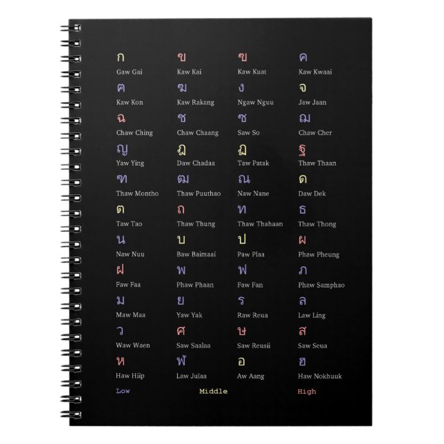 Thai Alphabet Consonant Class Notebook (Front)