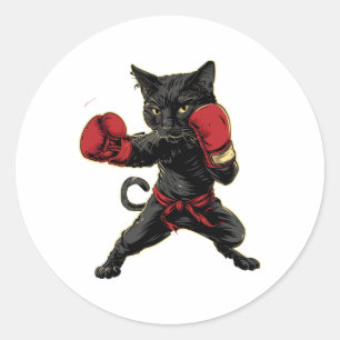 Thai Boxing Cat Funny Meau Thai Martial Arts Classic Round Sticker