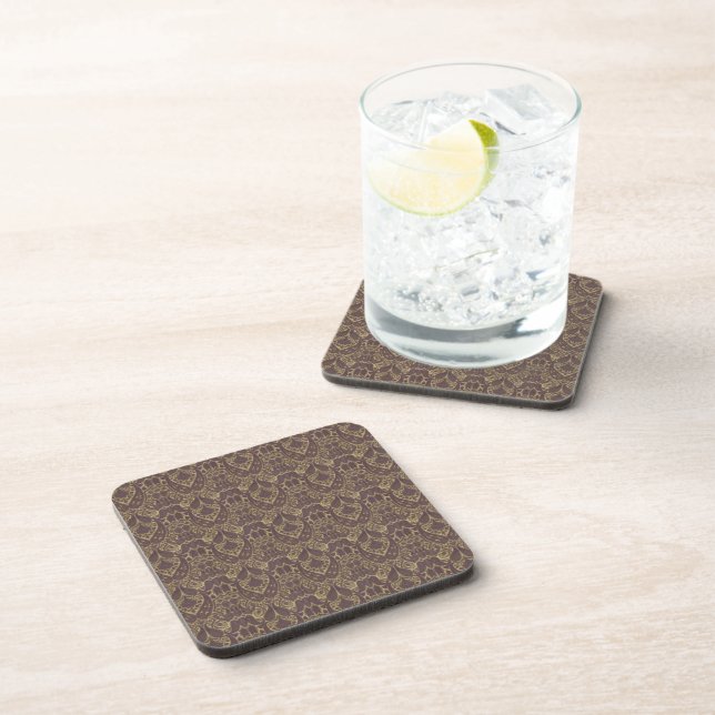 Thai Brocades Burgundy Gold Motif Coaster (Right Side)