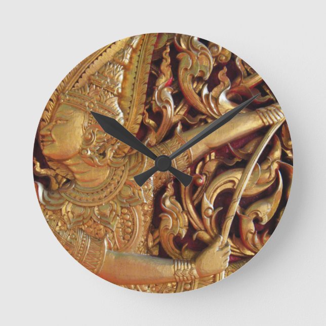 Thai Buddhist Temple Detail Round Clock (Front)