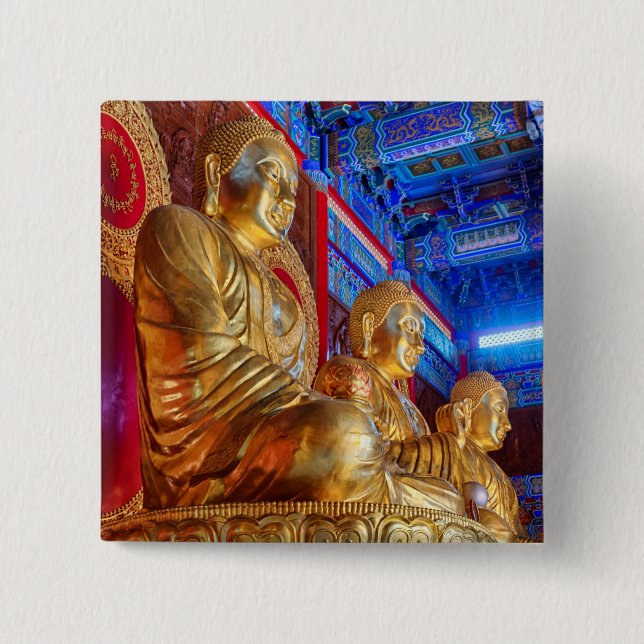 Thai China Buddha Image statue 2 Inch Square Button (Front)