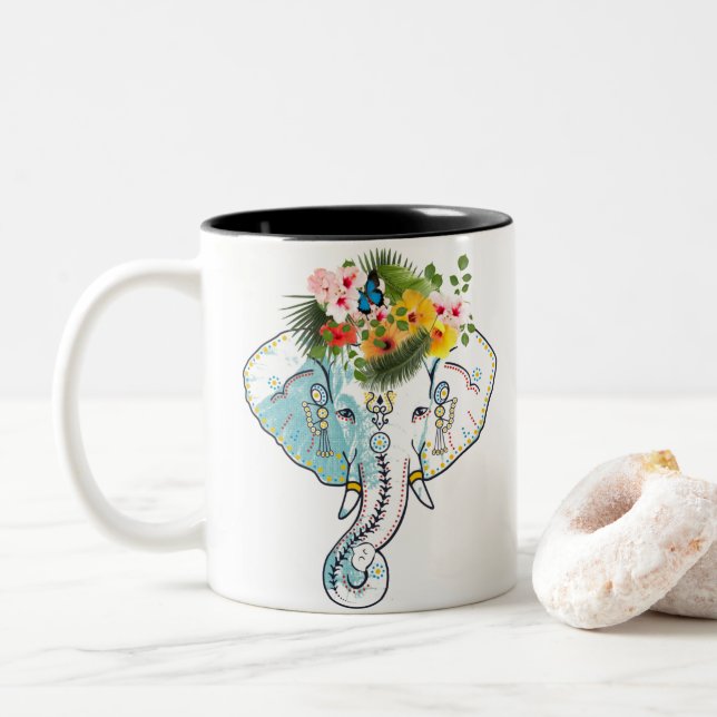 Thai elephant design Coffee and Tea Mug (With Donut)