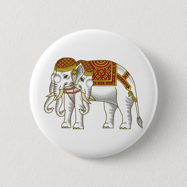 Thai Erawan White Elephant 2 Inch Round Button (Front)
