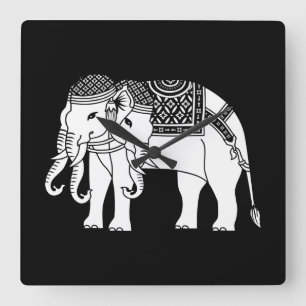 Thai Erawan White Elephant Square Wall Clock