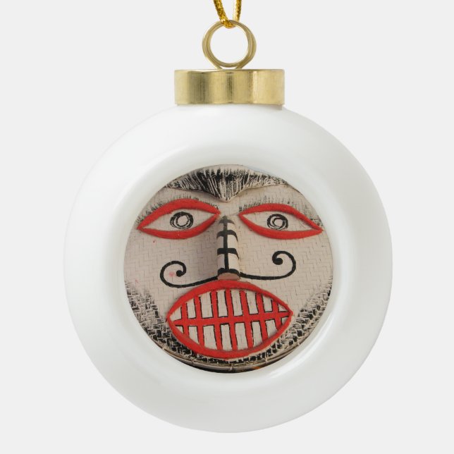 Thai Ghost Face, Phi Ta Khon Mask Festival, Loei Ceramic Ball Christmas Ornament (Front)