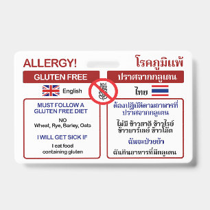 THAI Gluten Free Travel Card   Allergy Badge