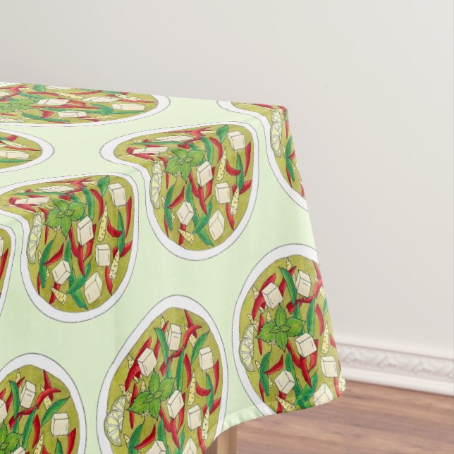 Thai Green Curry Peppers Basil Restaurant Food Tablecloth (In Situ)