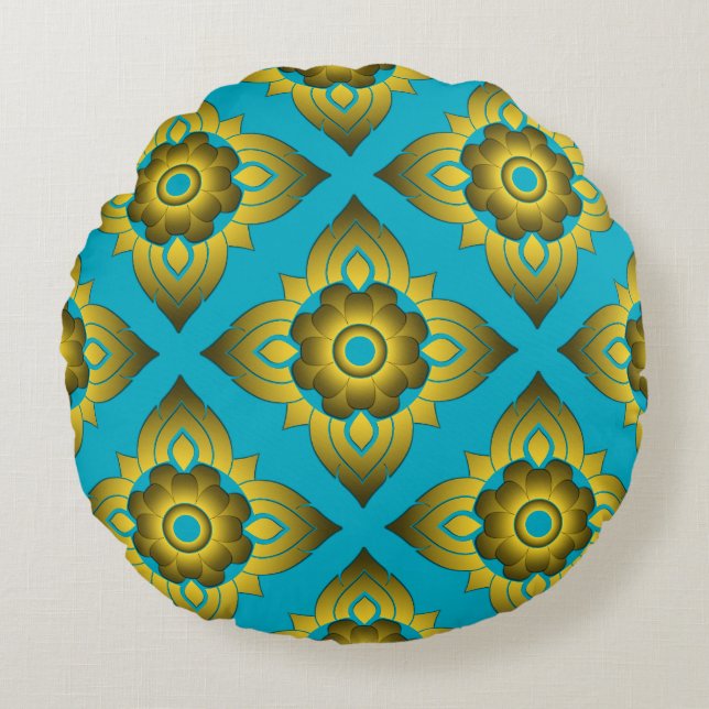 thai ikat seamless pattern background round pillow (Front)