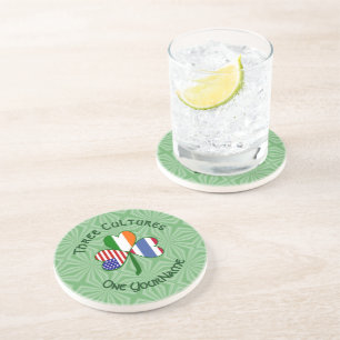 Thai Irish American Flags Shamrock with Your Name Coaster