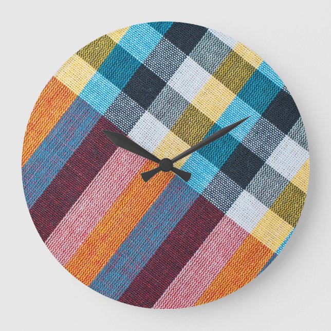 Thai Loincloth: Closeup Fabric Texture. Large Clock (Front)