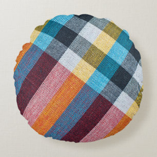 Thai Loincloth: Closeup Fabric Texture. Round Pillow