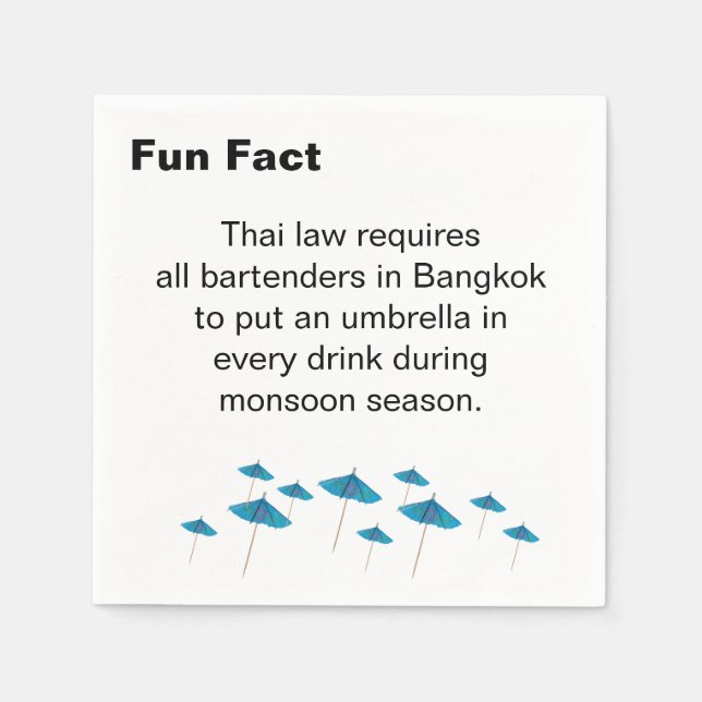 Thai Monsoon Umbrella Fun Fact Cocktail Napkin (Front)