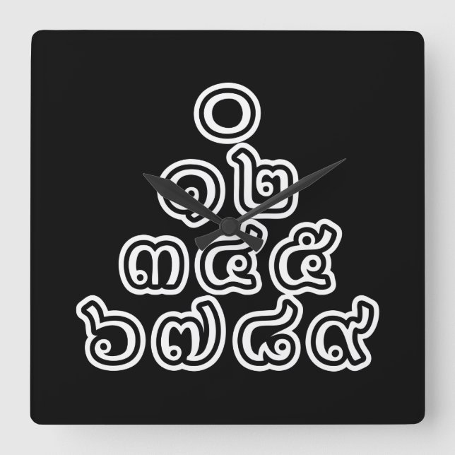 Thai Numbers Pyramid ♦ Thai Language Script ♦ Square Wall Clock (Front)