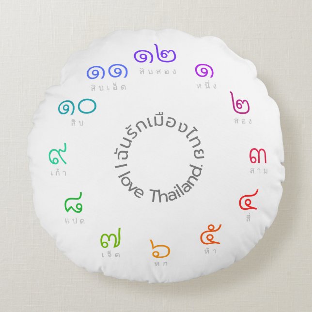 Thai Numbers Throw Pillow "I Love Thailand" (Front)