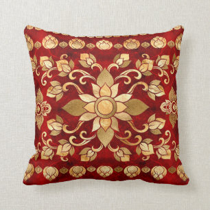 Thai Ornament - Gold and Red Throw Pillow