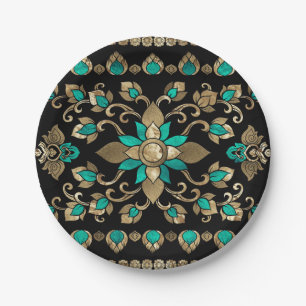 Thai Ornament - Gold and Teal Paper Plate
