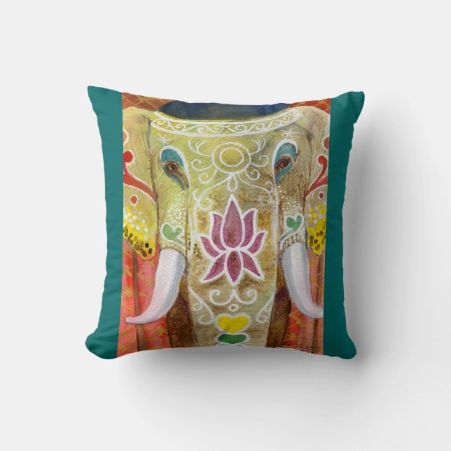 Thai Painted Elephant Throw Pillow (Front)