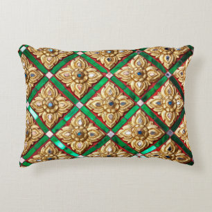 Thai pattern inside wall of Thai templethailand, a Accent Pillow