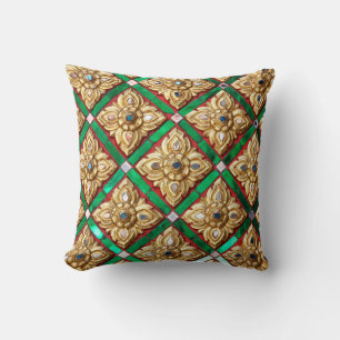 Thai pattern inside wall of Thai templethailand, a Throw Pillow