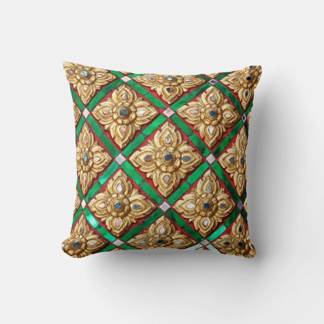 Thai pattern inside wall of Thai templethailand, a Throw Pillow (Front)