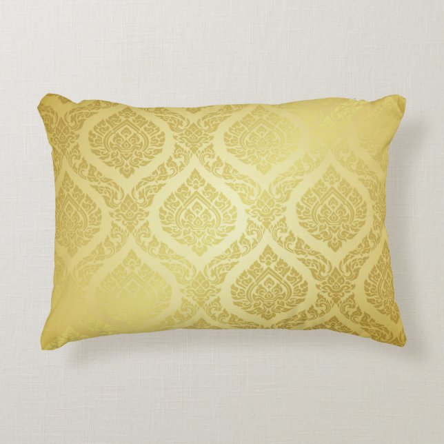 Thai Pattern supreme gold backgroundthai, pattern, Accent Pillow (Front)