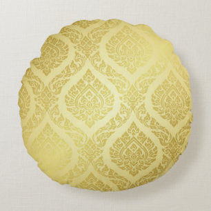 Thai Pattern supreme gold backgroundthai, pattern, Round Pillow