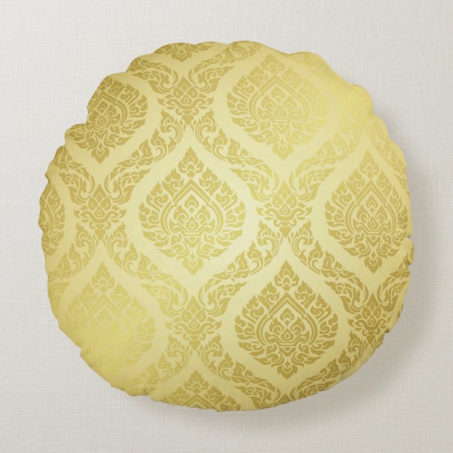 Thai Pattern supreme gold backgroundthai, pattern, Round Pillow (Front)