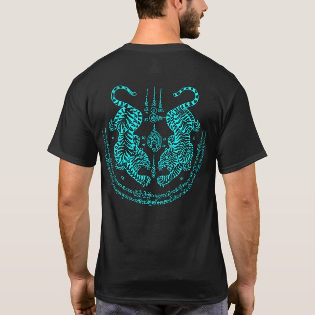 Thai Tattoo Designs Tiger " Yant Suea Koo " Sky T-Shirt (Back)