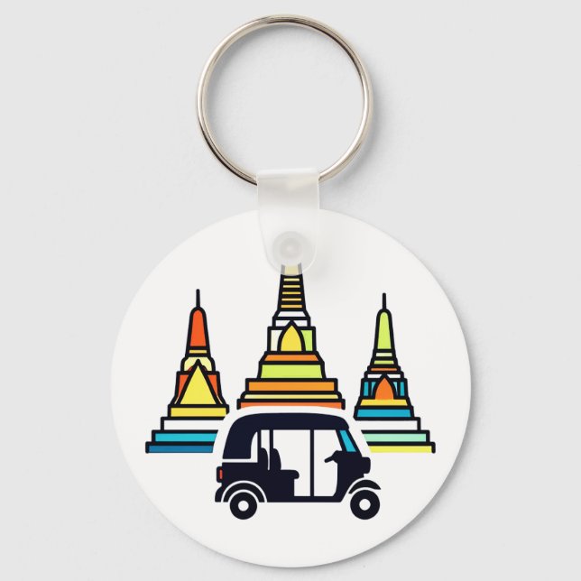 Thai Temples And Tuk Tuks Keychain (Front)