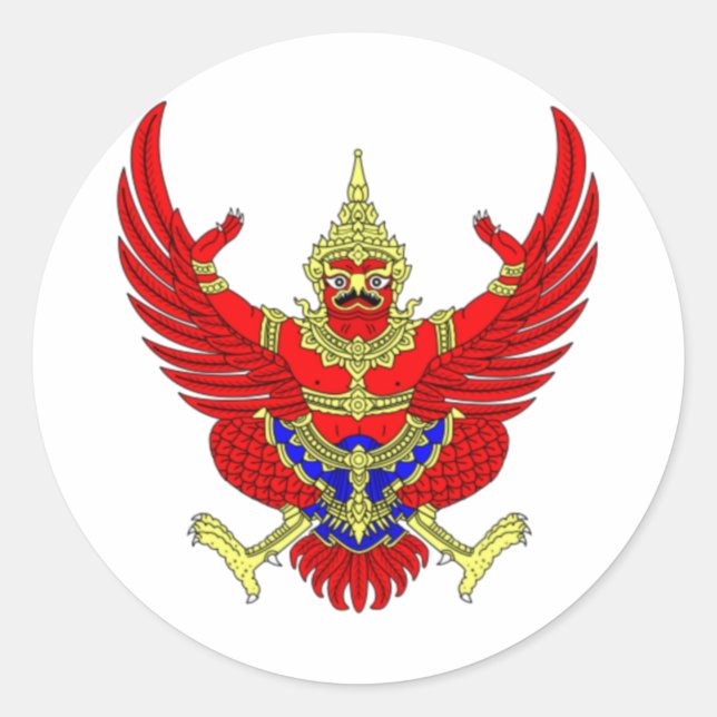 THAI THAILAND COAT OF ARMS EMBLEM FLAG CLASSIC ROUND STICKER (Front)