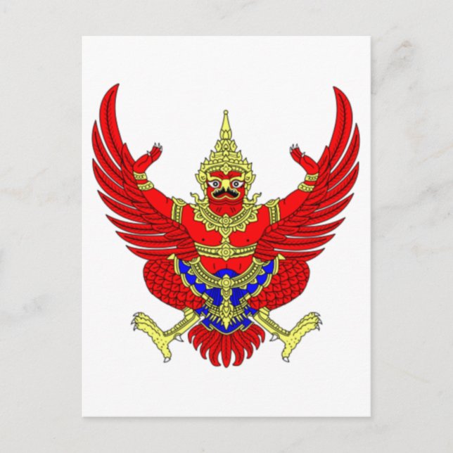 THAI THAILAND COAT OF ARMS EMBLEM FLAG POSTCARD (Front)