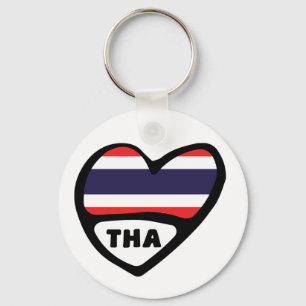 Thailand Country Code Flag Heart Keyring, THA Keychain
