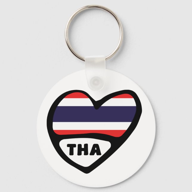 Thailand Country Code Flag Heart Keyring, THA Keychain (Front)