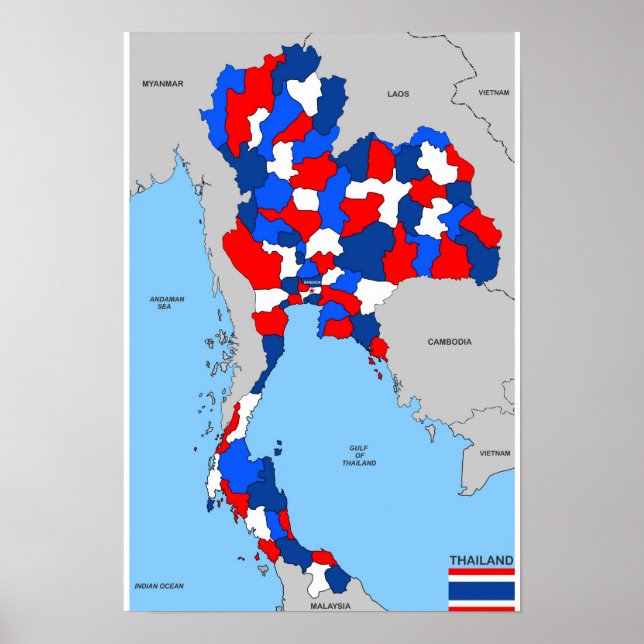 thailand country political map flag poster (Front)